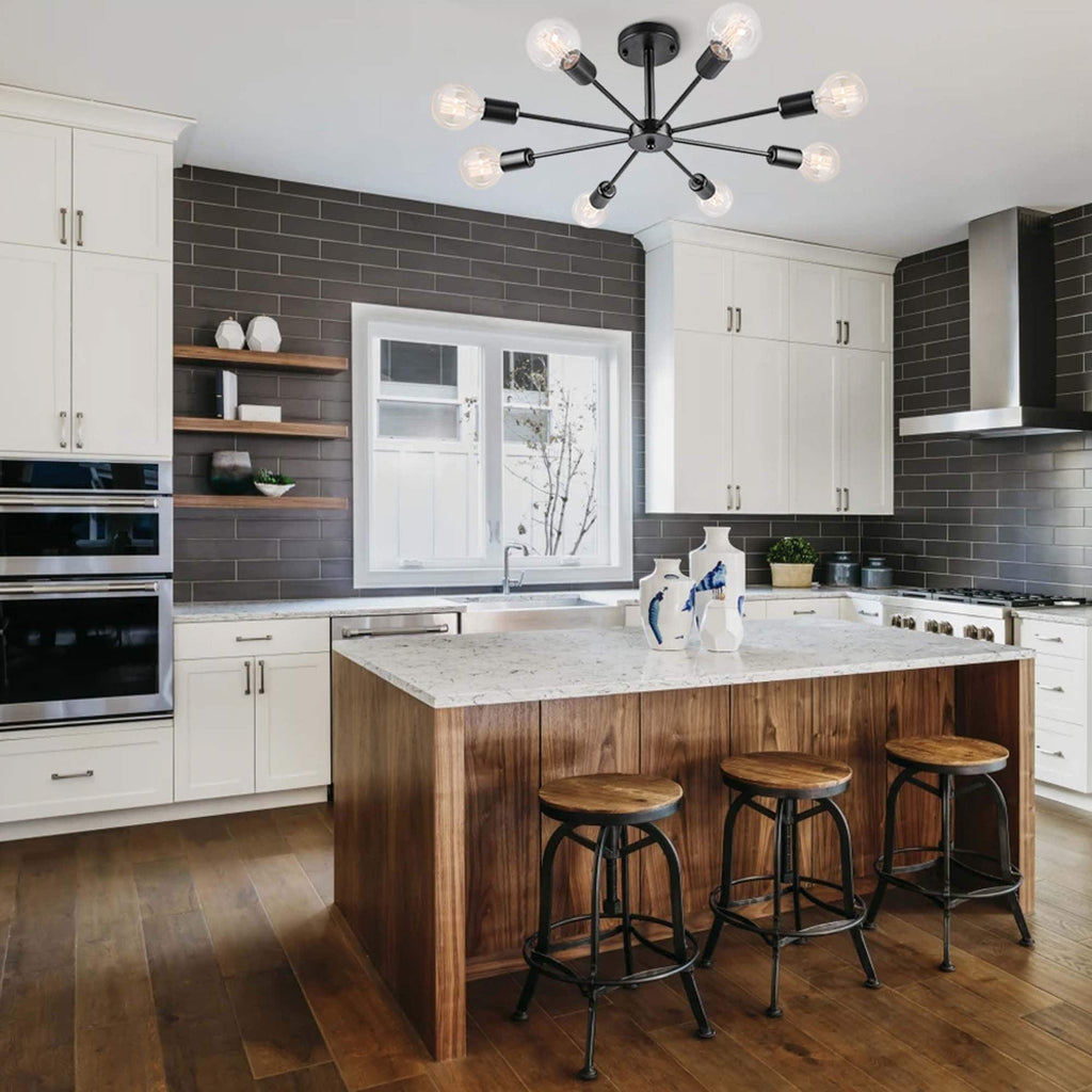 Plafonnier semi-encastré Sputnik noir/doré, idéal pour salon, cuisine, bureau, chambre ou hall d'entrée.