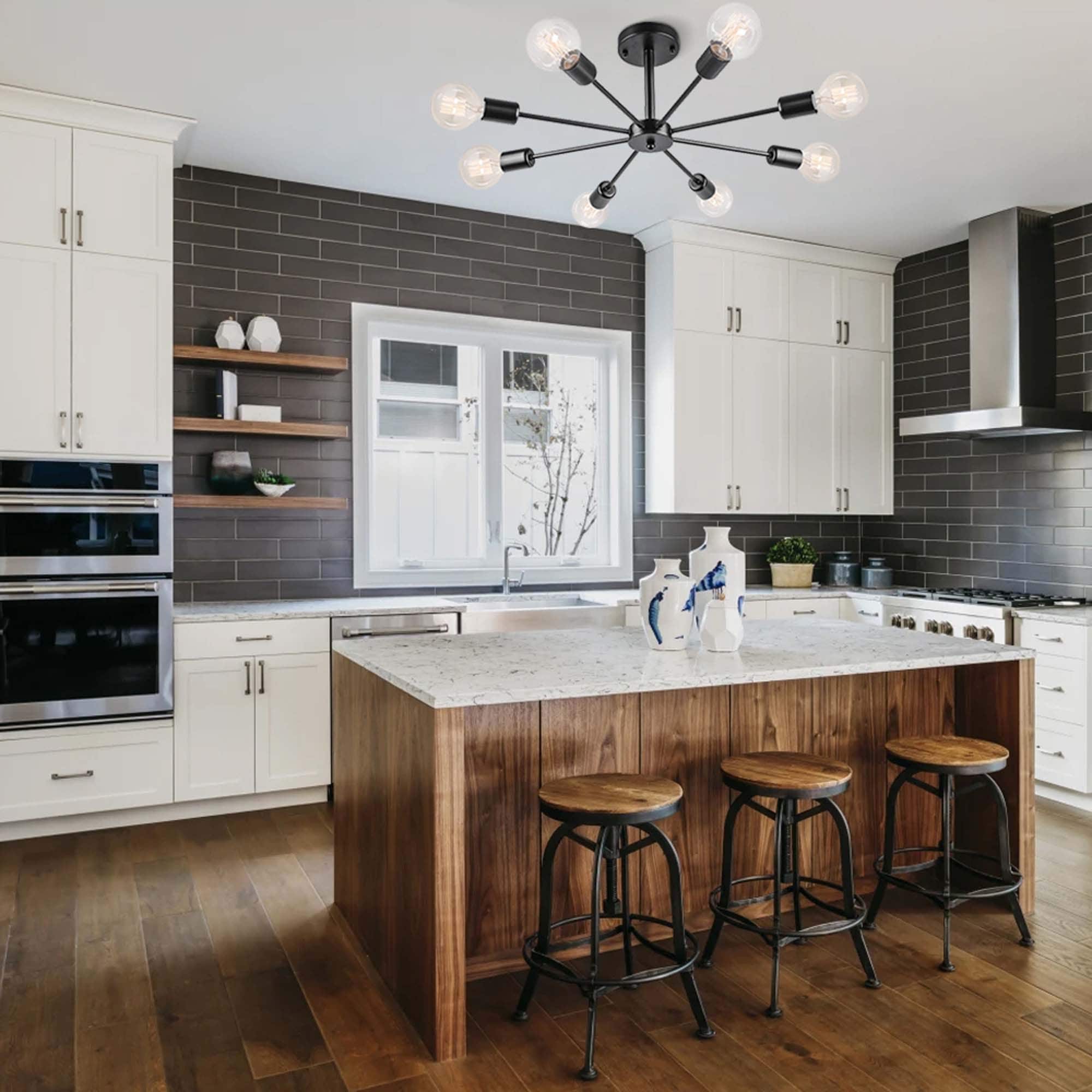 Plafonnier semi-encastré Sputnik noir/doré, idéal pour salon, cuisine, bureau, chambre ou hall d'entrée.