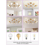 Plafonnier semi-encastré Sputnik noir/doré, idéal pour salon, cuisine, bureau, chambre ou hall d'entrée.