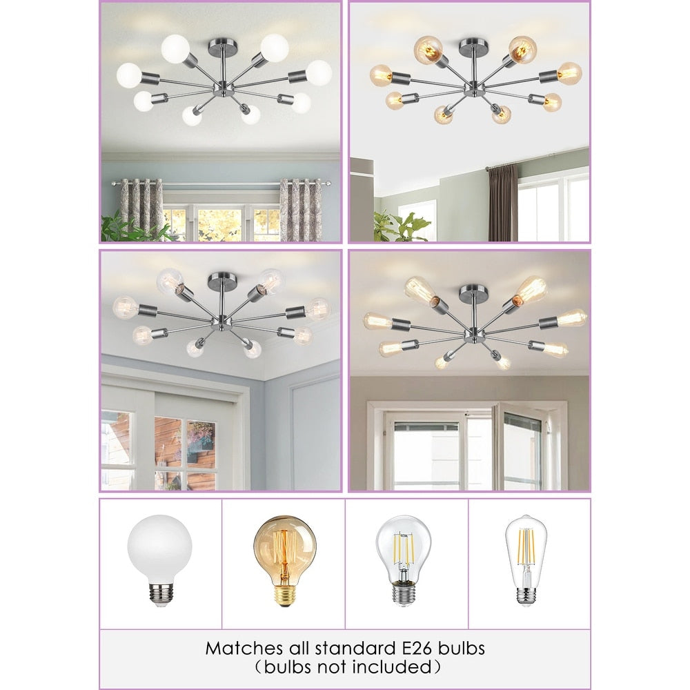 Plafonnier semi-encastré Sputnik noir/doré, idéal pour salon, cuisine, bureau, chambre ou hall d'entrée.