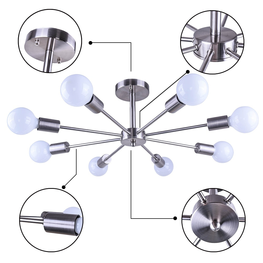 Plafonnier semi-encastré Sputnik noir/doré, idéal pour salon, cuisine, bureau, chambre ou hall d'entrée.