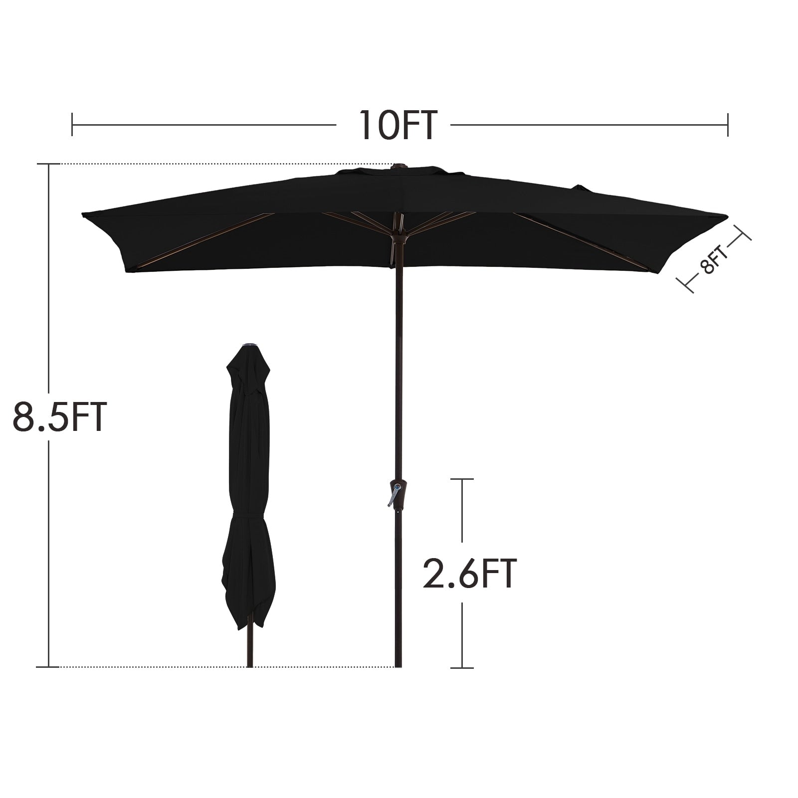Parasol rectangulaire de terrasse 2,4 x 3 m avec manivelle et inclinaison, résistant aux UV