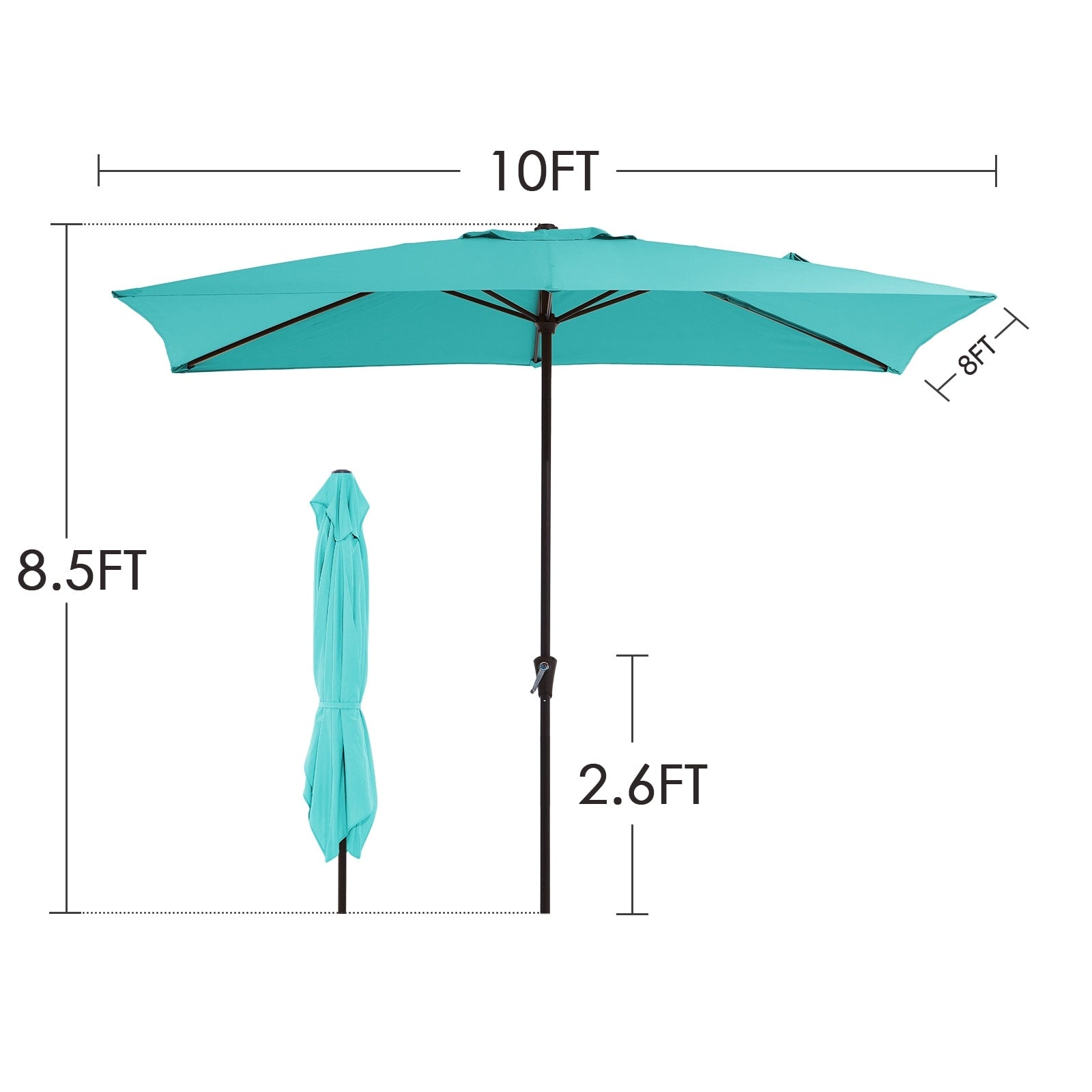 Parasol rectangulaire de terrasse 2,4 x 3 m avec manivelle et inclinaison, résistant aux UV