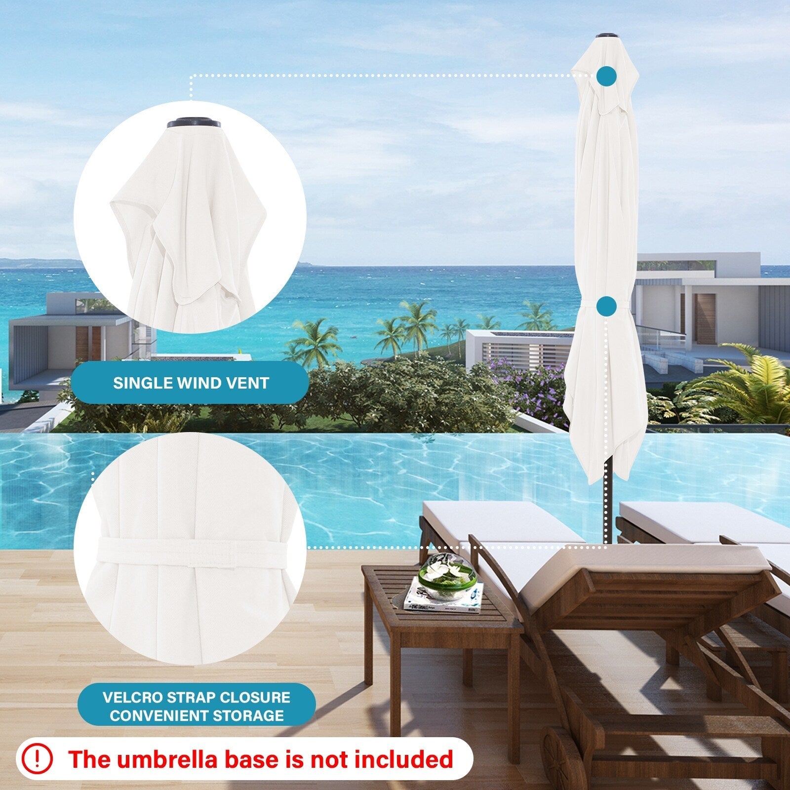 Parasol rectangulaire de terrasse 2,4 x 3 m avec manivelle et inclinaison, résistant aux UV