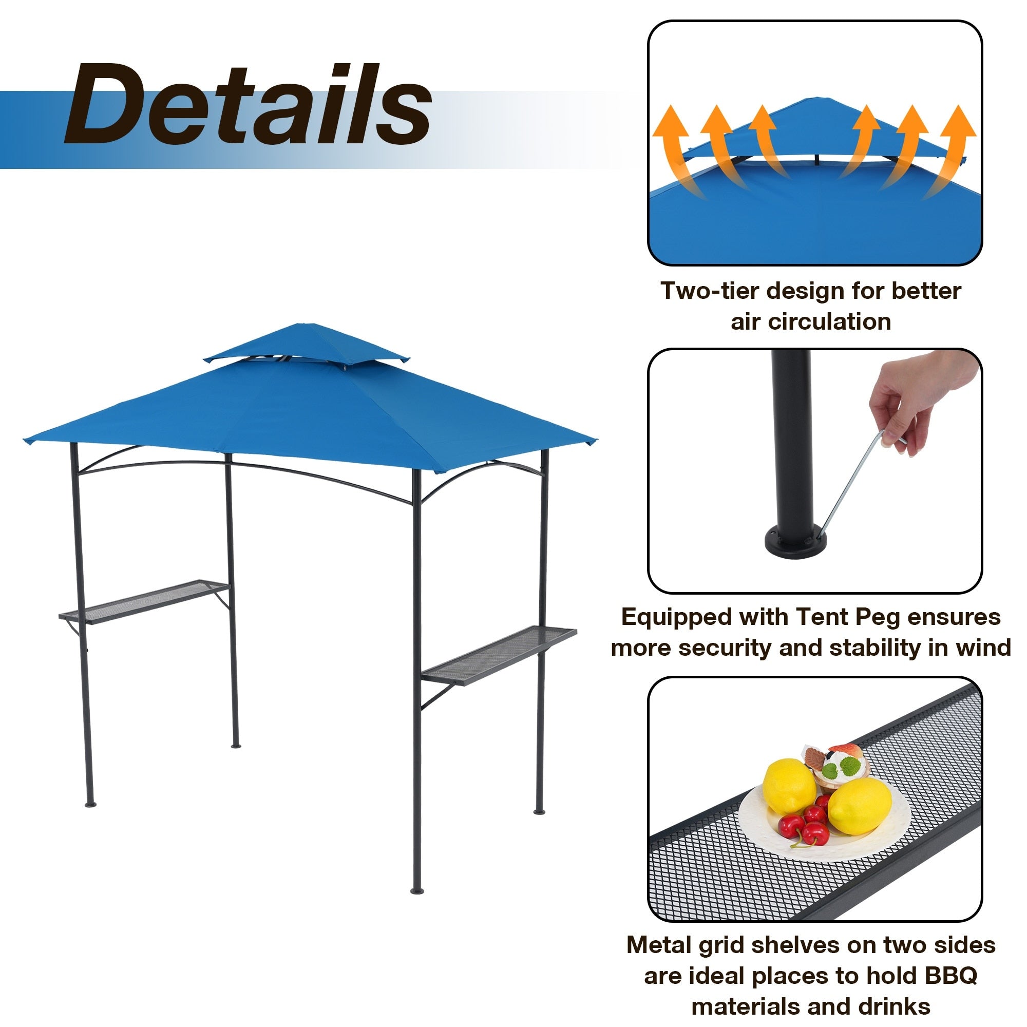 Gazebo extérieur étanche à la pluie pour barbecue, avec double paroi ventilée, 2,4 m x 1,5 m