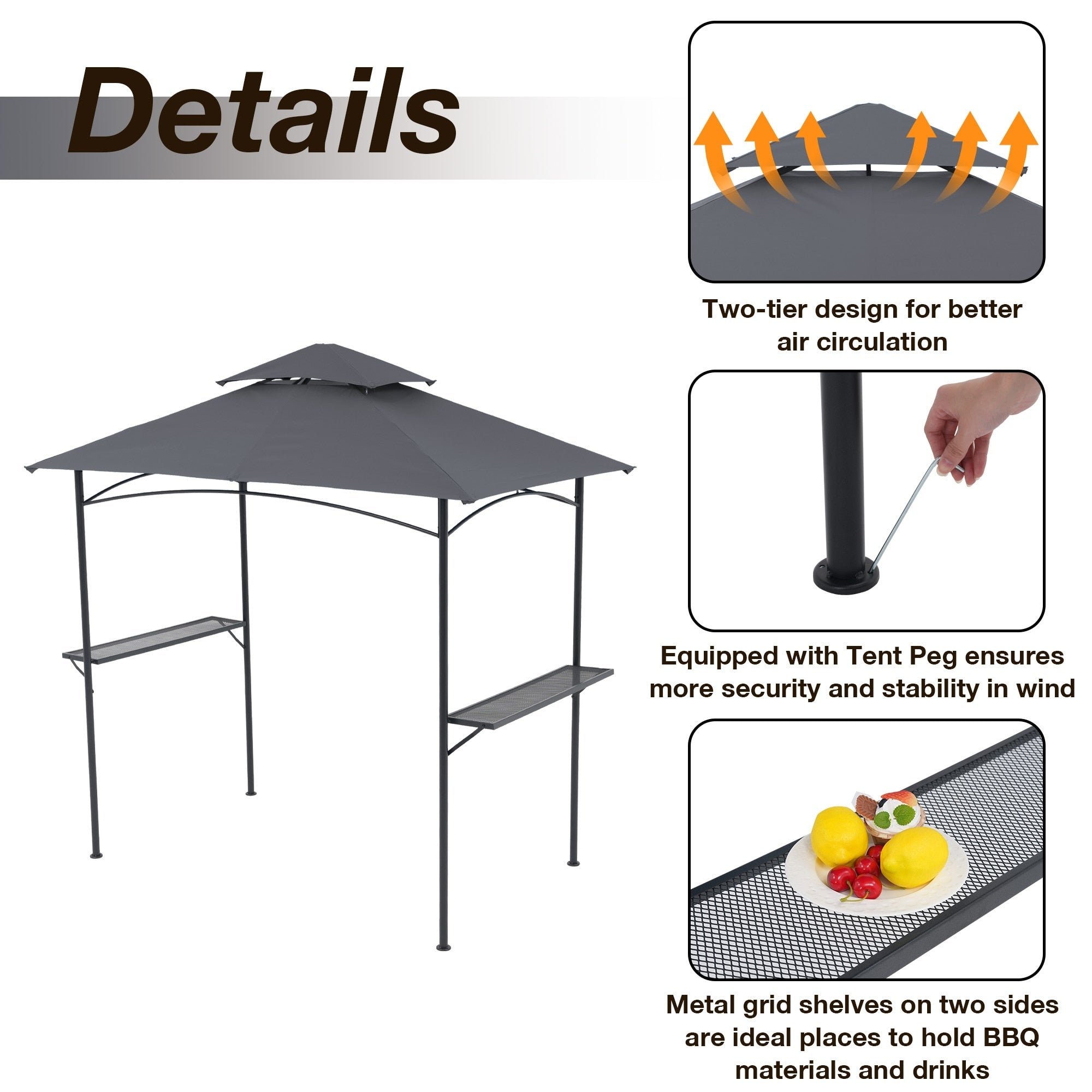 Gazebo extérieur étanche à la pluie pour barbecue, avec double paroi ventilée, 2,4 m x 1,5 m