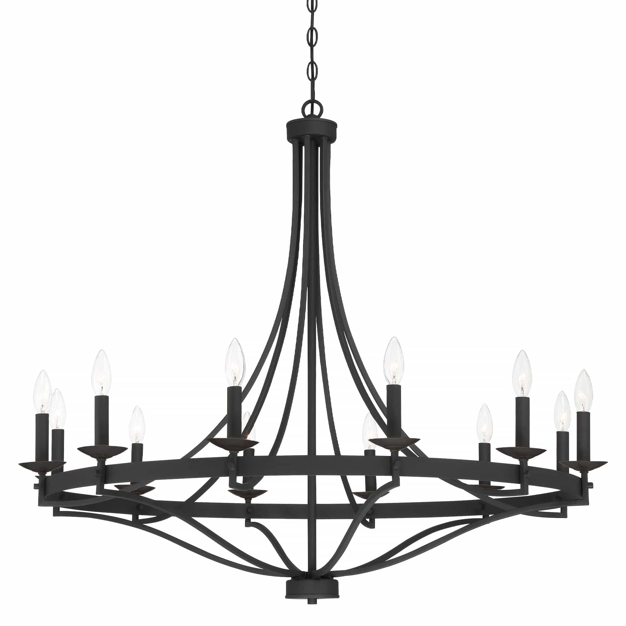 Lustre Empire à 12 lumières de style ferme moderne Fidenza avec roue de chariot et UL - D40'' * H135''