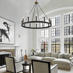 Lustre Acroma Farmhouse à 12 lumières, 40 po, en forme de roue de chariot, certifié UL - 40 po P x 138 po H