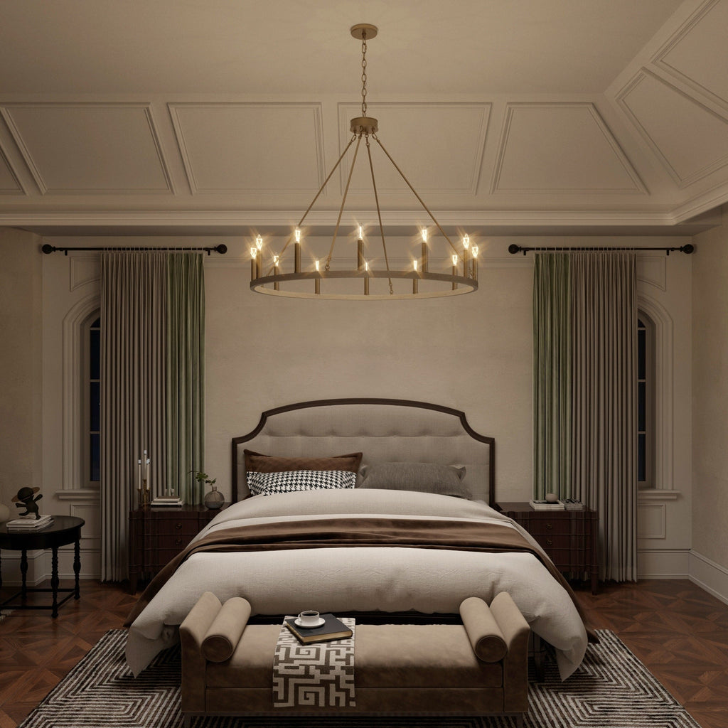 Lustre Acroma Farmhouse à 12 lumières, 40 po, en forme de roue de chariot, certifié UL - 40 po P x 138 po H