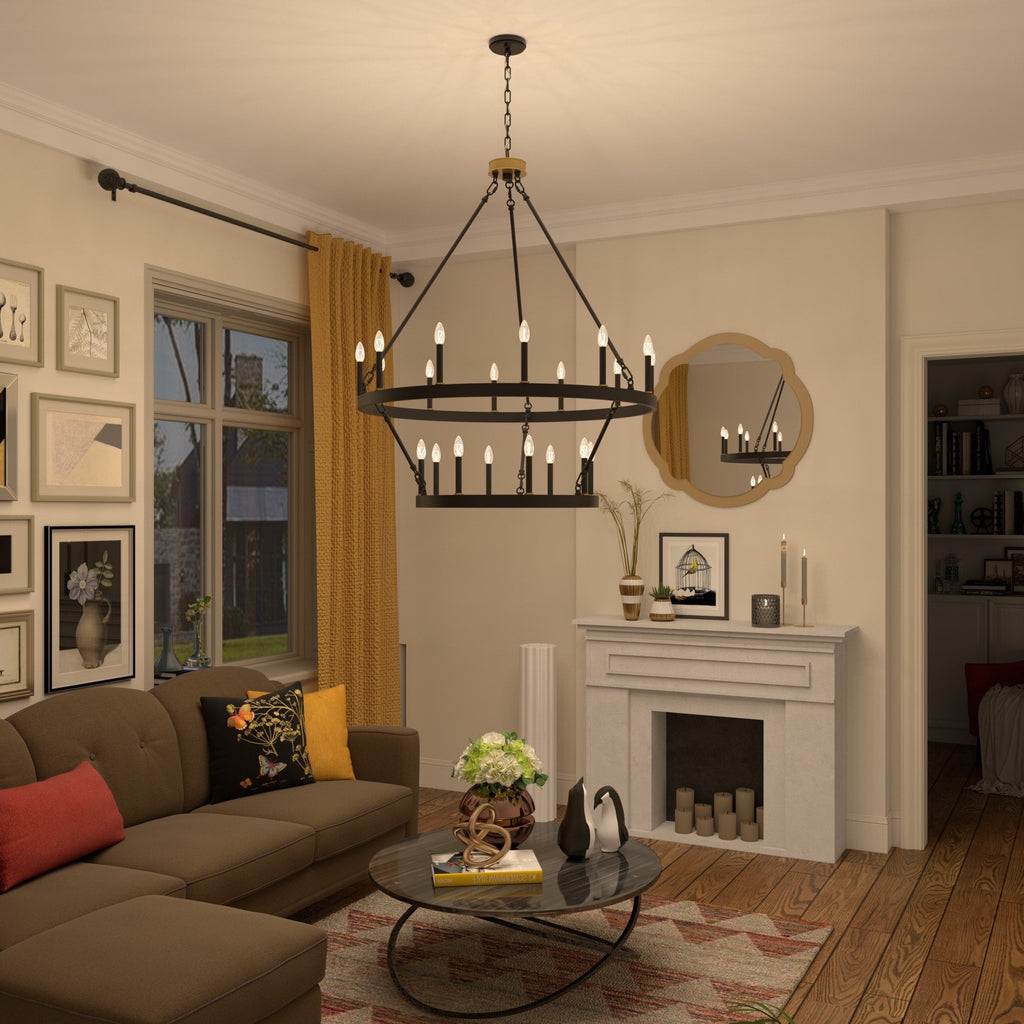 Lustre rond en forme de roue de chariot de style ferme moderne Acroma à 20 lumières de 40 po avec UL