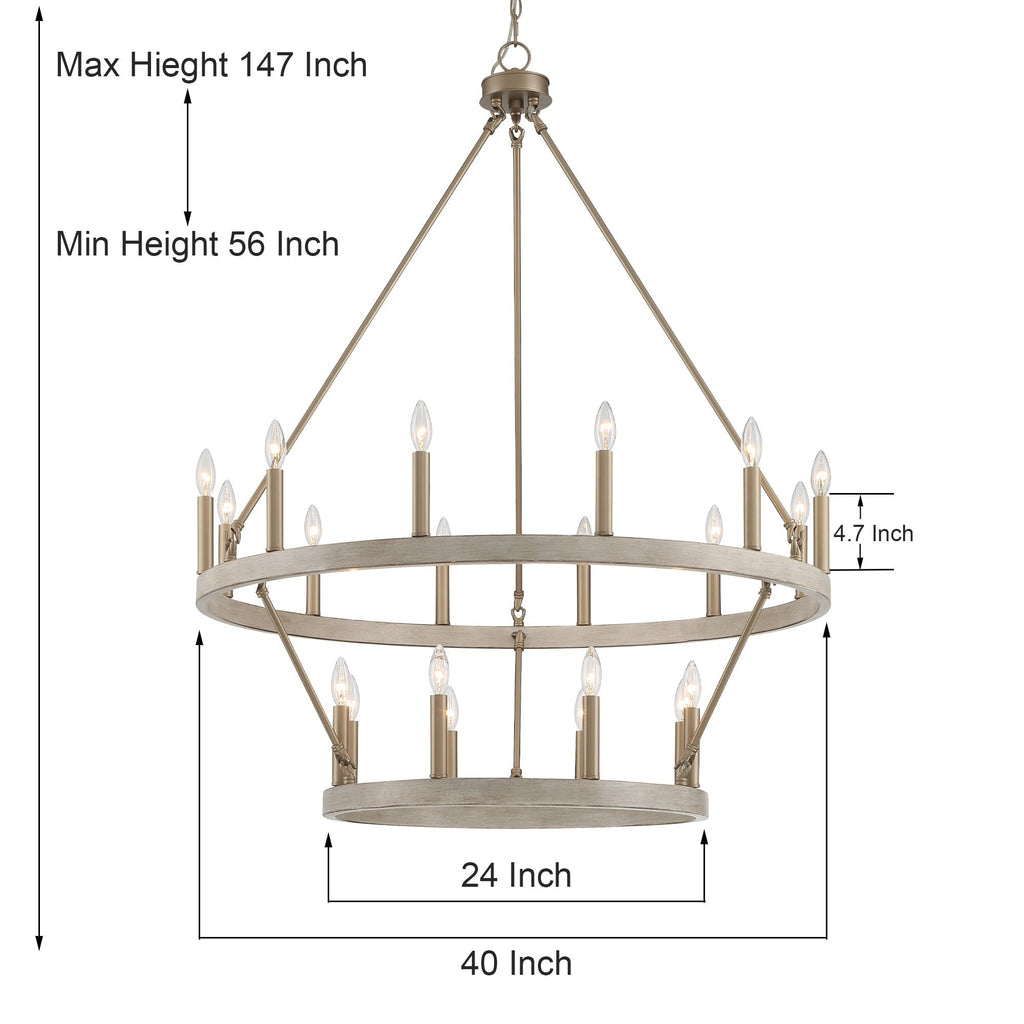 Lustre rond en forme de roue de chariot de style ferme moderne Acroma à 20 lumières de 40 po avec UL