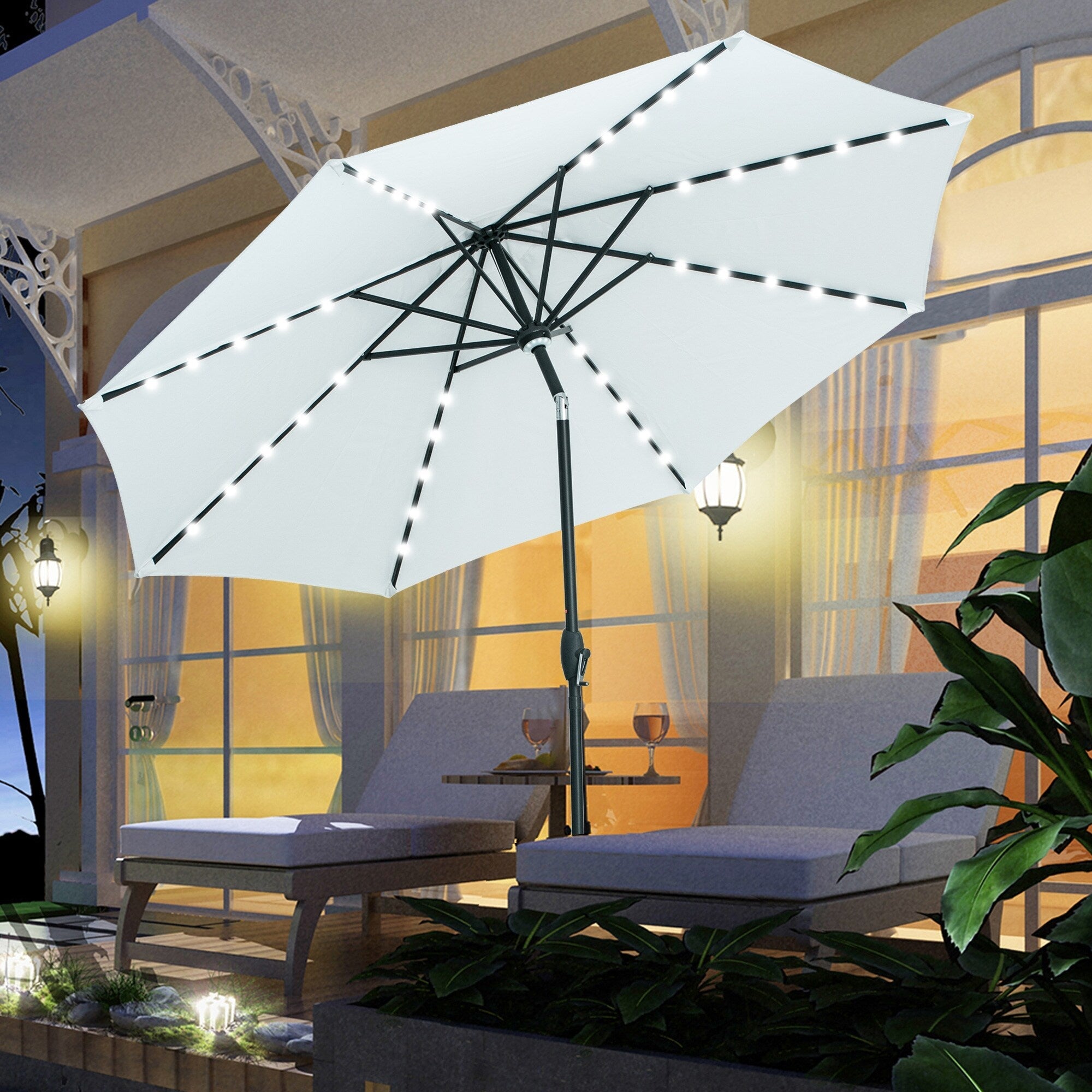 Parasol de terrasse Ainfox de 3 m avec éclairage, parasol solaire d'extérieur sans pied