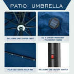 Parasol de terrasse Ainfox de 3 m avec éclairage, parasol solaire d'extérieur sans pied