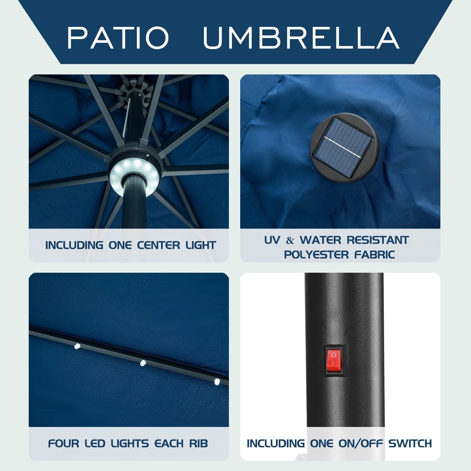 Parasol de terrasse Ainfox de 3 m avec éclairage, parasol solaire d'extérieur sans pied