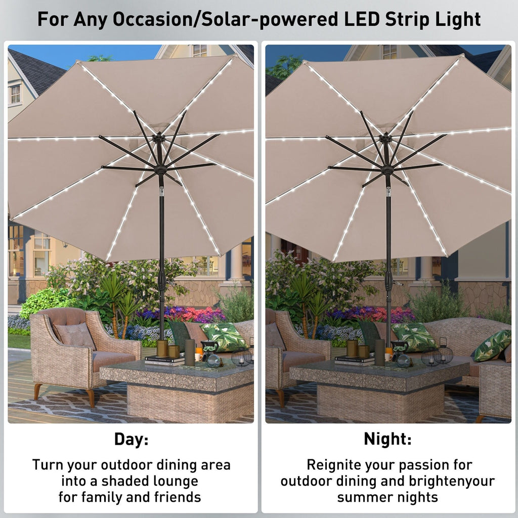 Parasol de terrasse Ainfox de 3 m avec éclairage, parasol solaire d'extérieur sans pied