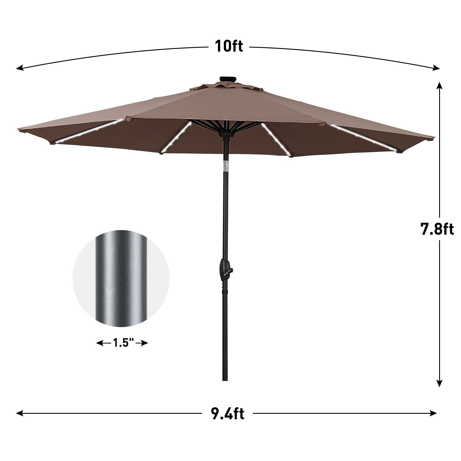 Parasol de terrasse Ainfox de 3 m avec éclairage, parasol solaire d'extérieur sans pied
