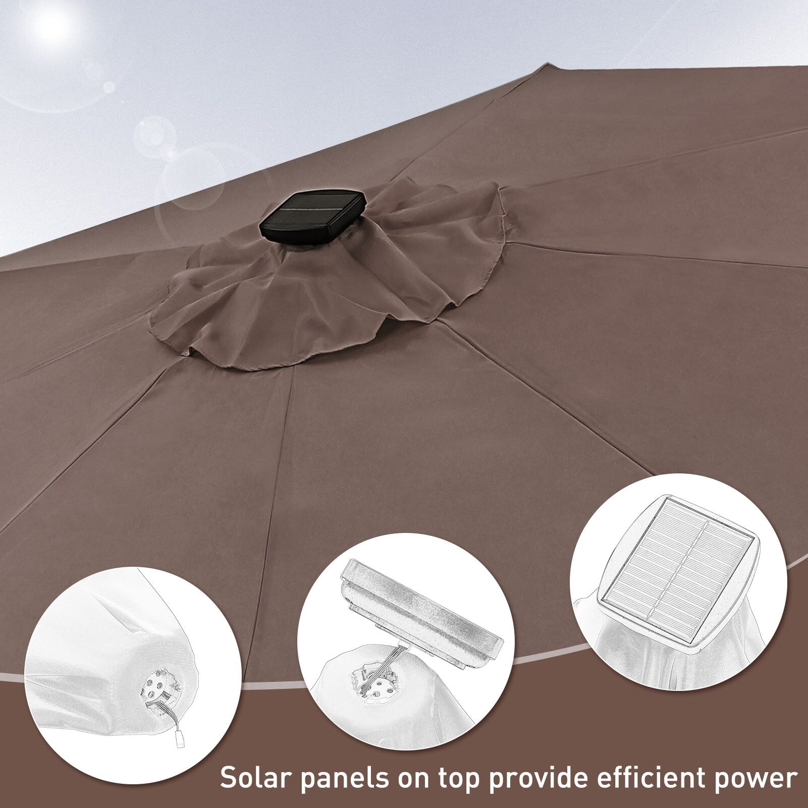 Parasol de terrasse Ainfox de 3 m avec éclairage, parasol solaire d'extérieur sans pied
