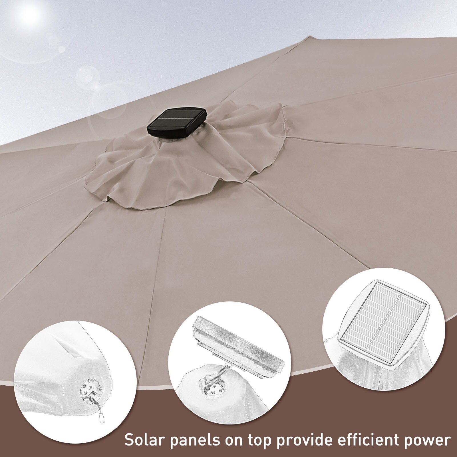 Parasol de terrasse Ainfox de 3 m avec éclairage, parasol solaire d'extérieur sans pied