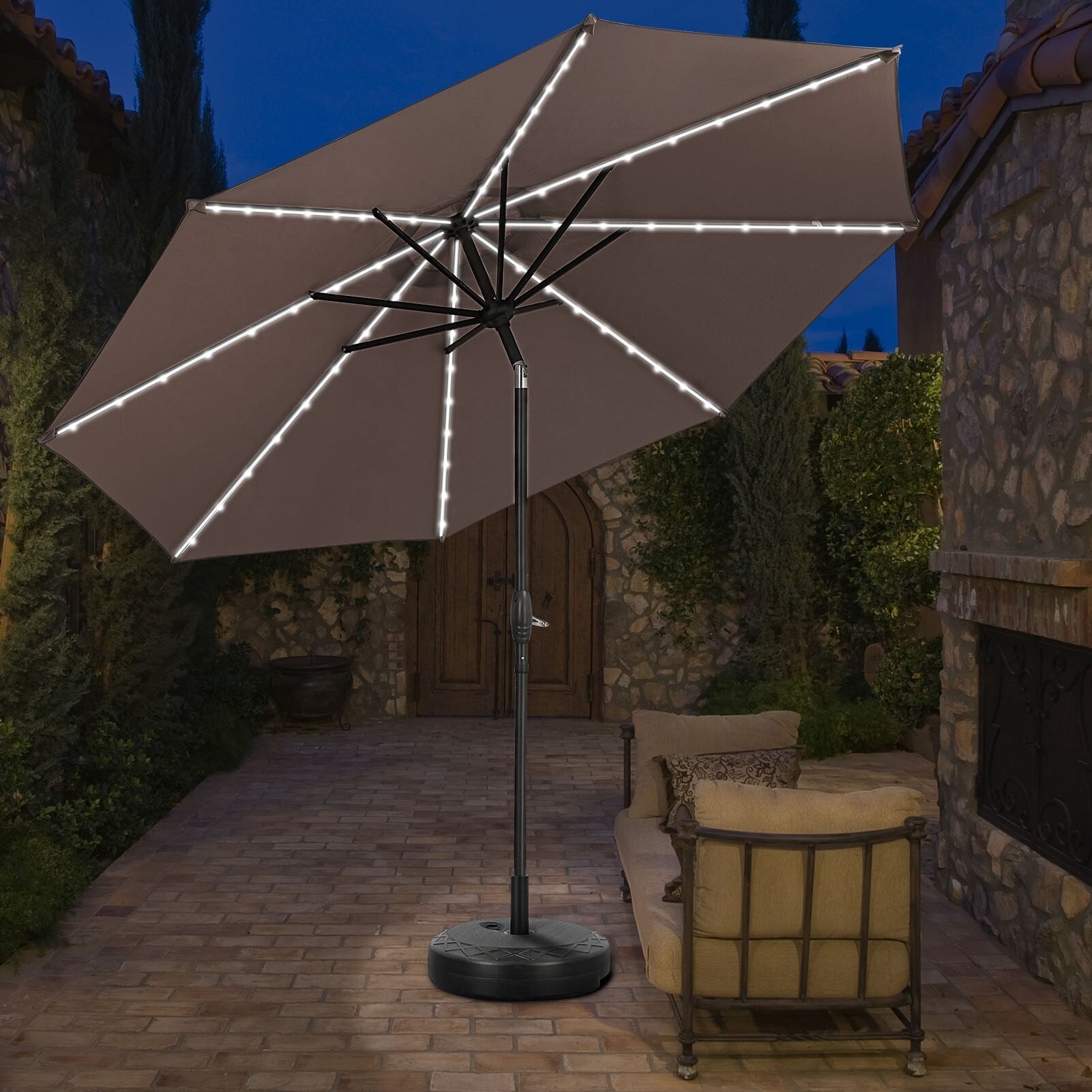 Parasol de terrasse Ainfox de 3 m avec éclairage, parasol solaire d'extérieur sans pied