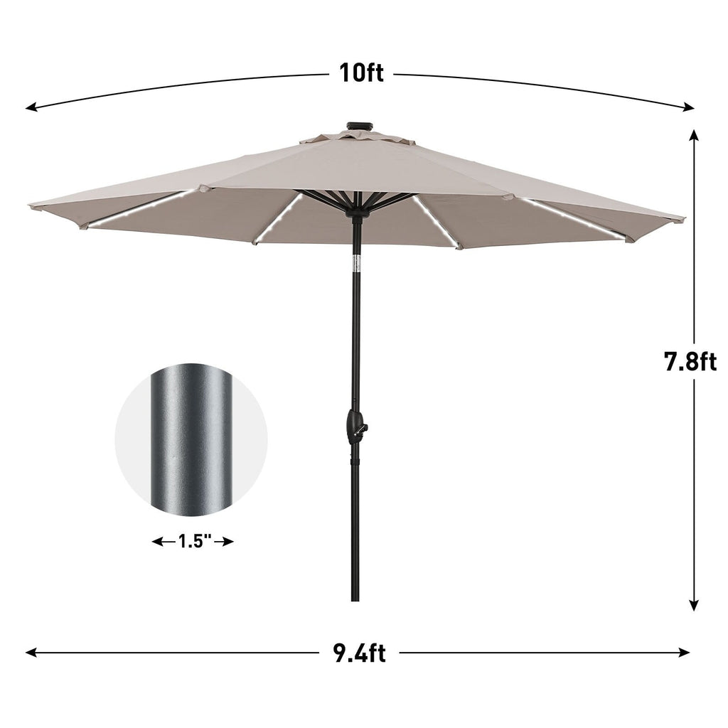 Parasol de terrasse Ainfox de 3 m avec éclairage, parasol solaire d'extérieur sans pied