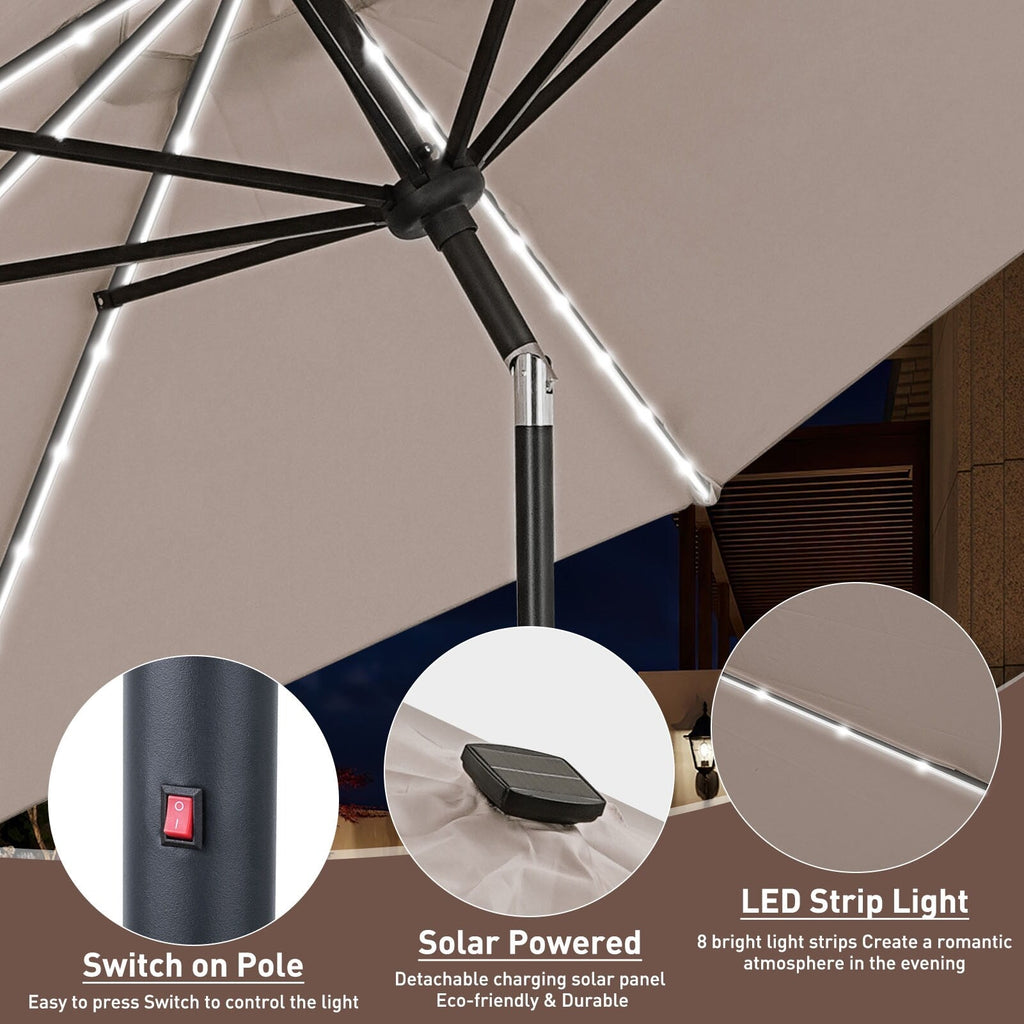 Parasol de terrasse Ainfox de 3 m avec éclairage, parasol solaire d'extérieur sans pied