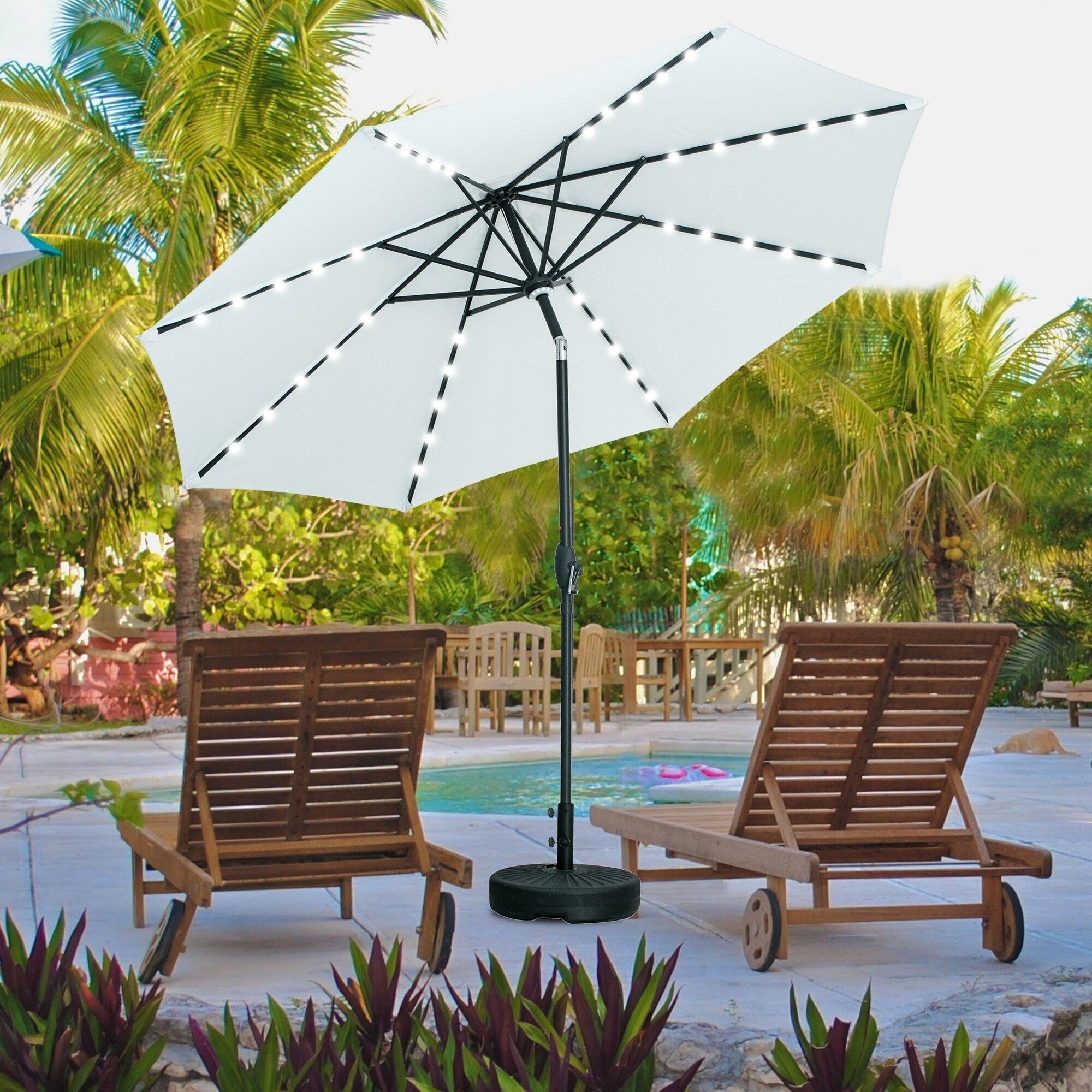 Parasol de terrasse Ainfox de 3 m avec éclairage, parasol solaire d'extérieur sans pied
