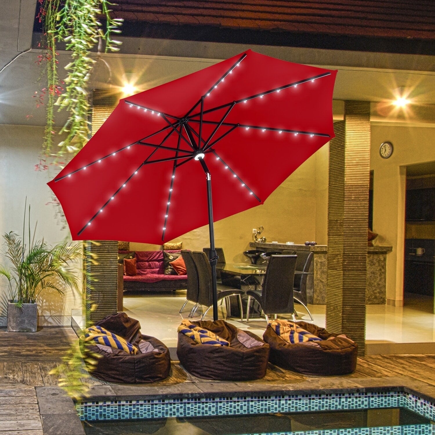 Parasol de terrasse Ainfox de 3 m avec éclairage, parasol solaire d'extérieur sans pied