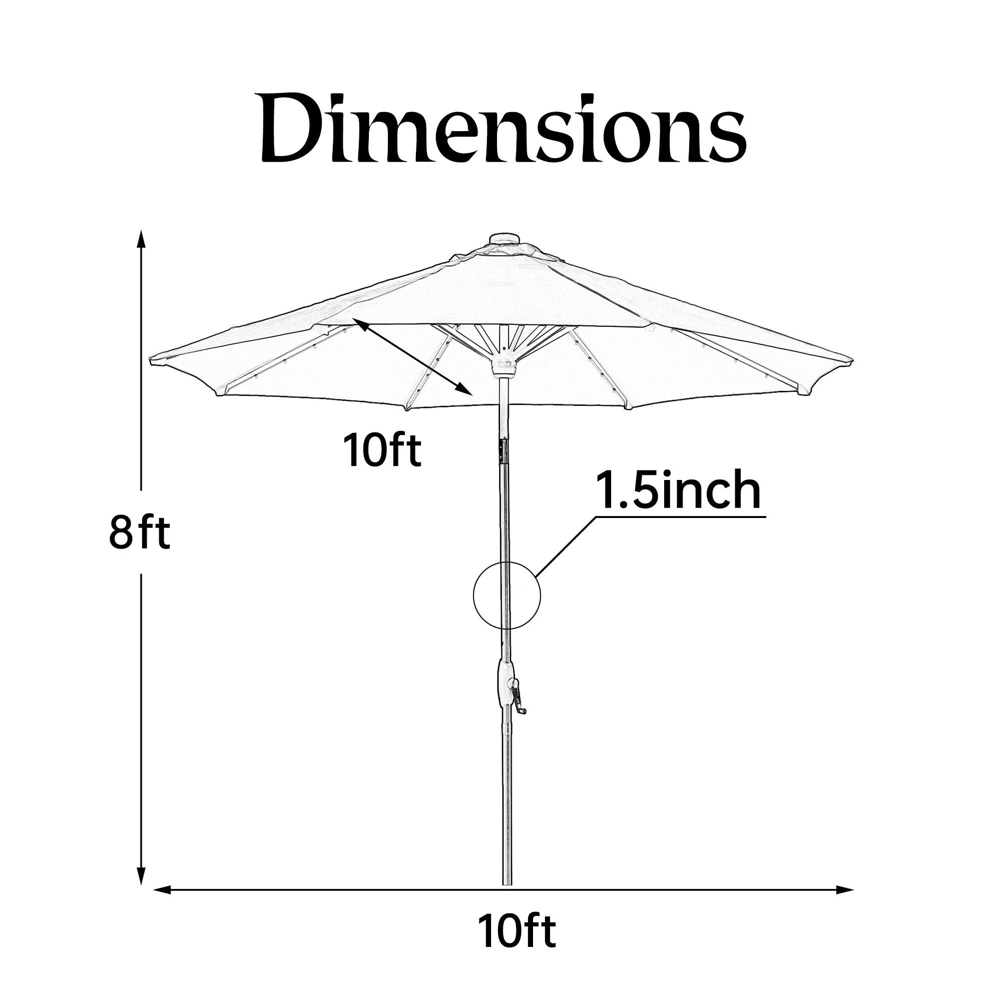 Parasol de terrasse Ainfox de 3 m avec éclairage, parasol solaire d'extérieur sans pied