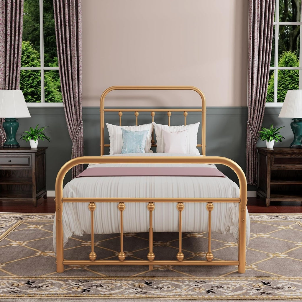 Cadre de lit plateforme en métal vintage simple Alazyhome, montage facile