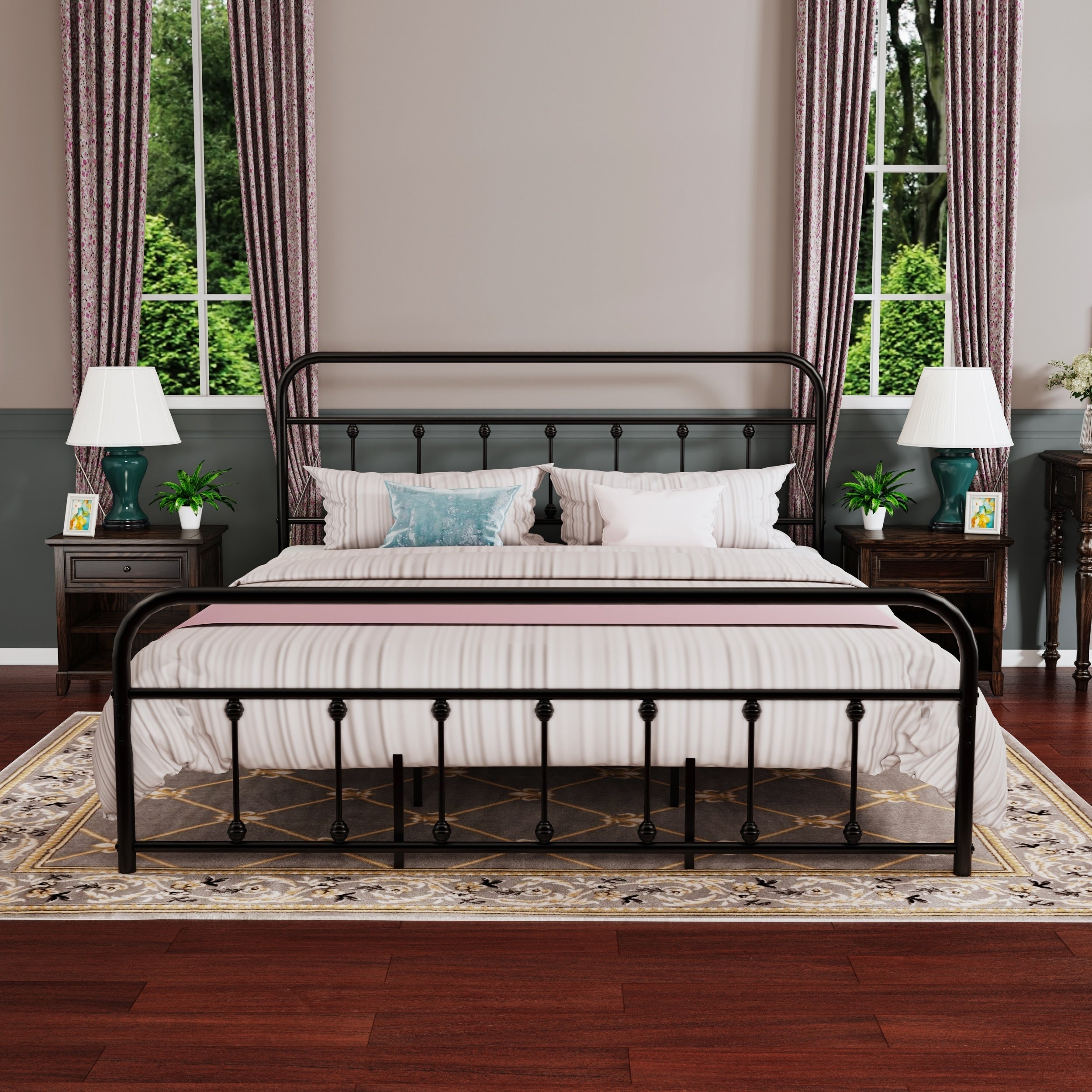 Cadre de lit plateforme en métal vintage simple Alazyhome, montage facile