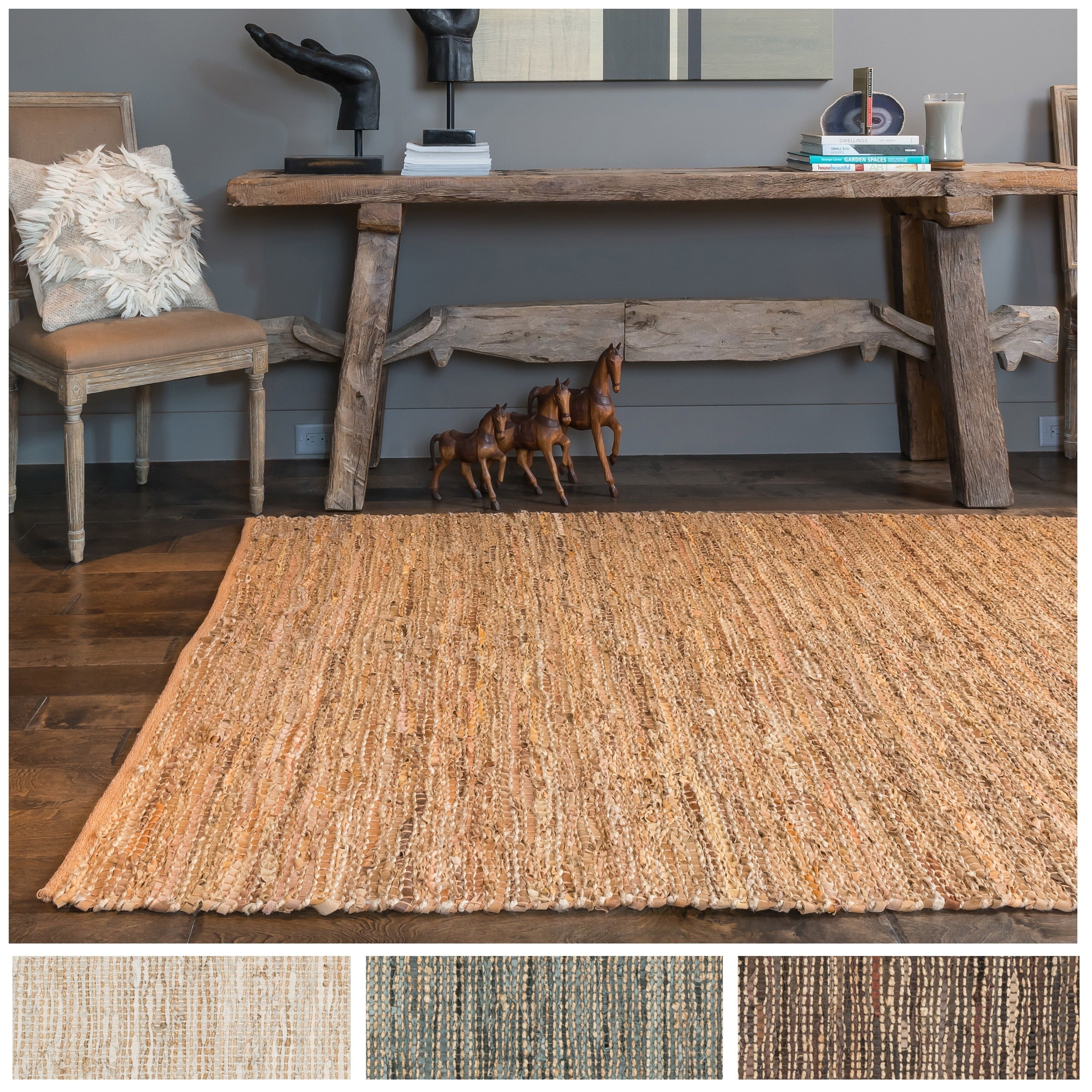 Tapis Alexander Home Farmhouse en jute et cuir tissé à la main