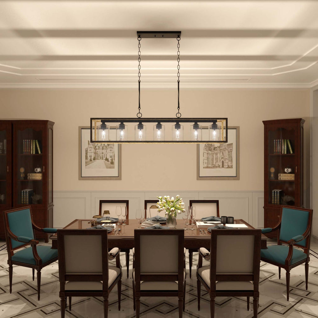 Lustre linéaire rectangulaire Allegray Farmhouse de 52 po à 7 lumières pour îlot de cuisine