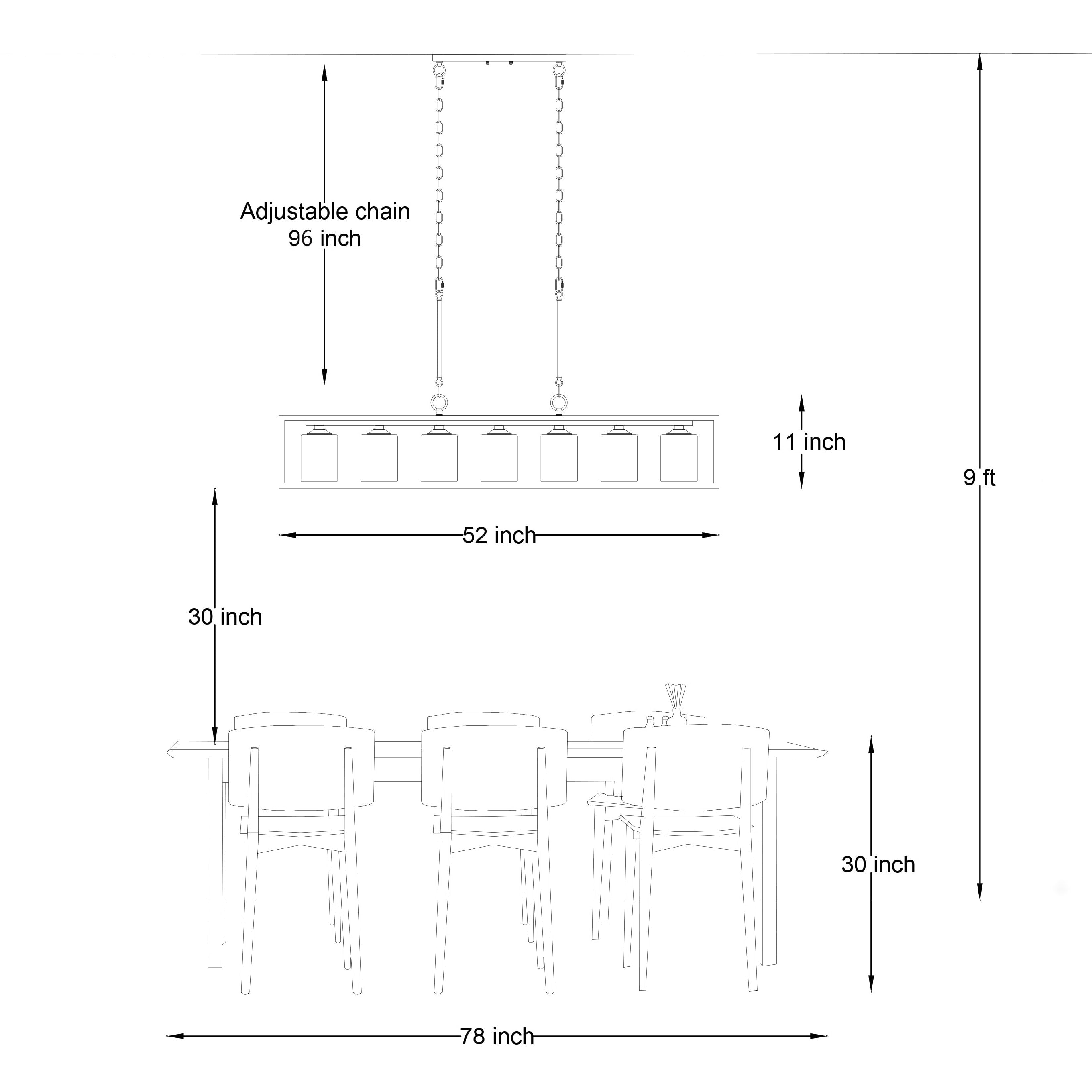 Lustre linéaire rectangulaire Allegray Farmhouse de 52 po à 7 lumières pour îlot de cuisine