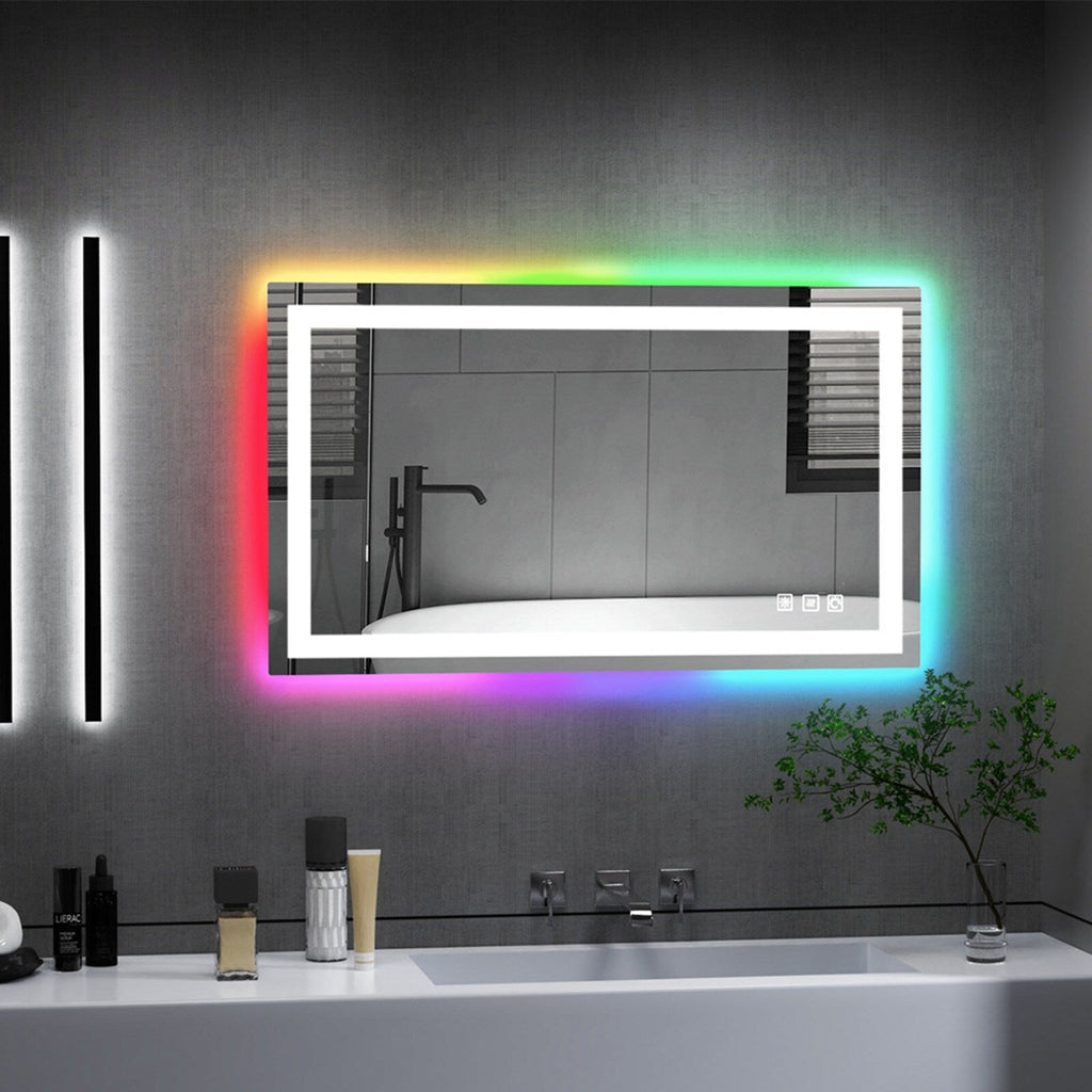 Miroir de salle de bain antibuée rétroéclairé RVB et à éclairage frontal LED
