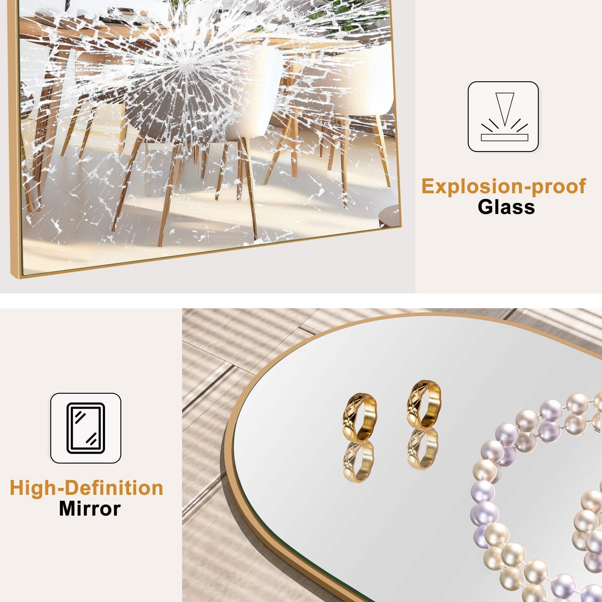 Miroir de sol en bois arqué pleine longueur, miroir mural