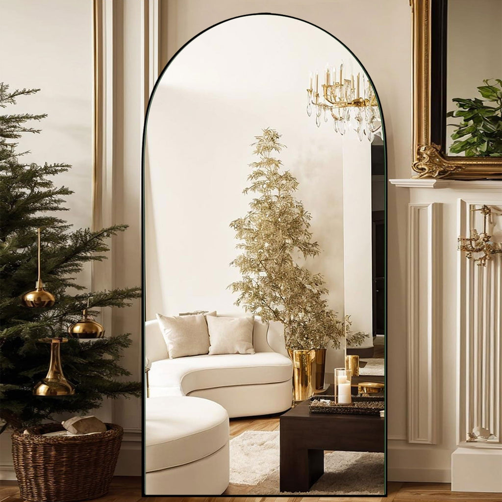 Miroir de sol en bois arqué pleine longueur, miroir mural
