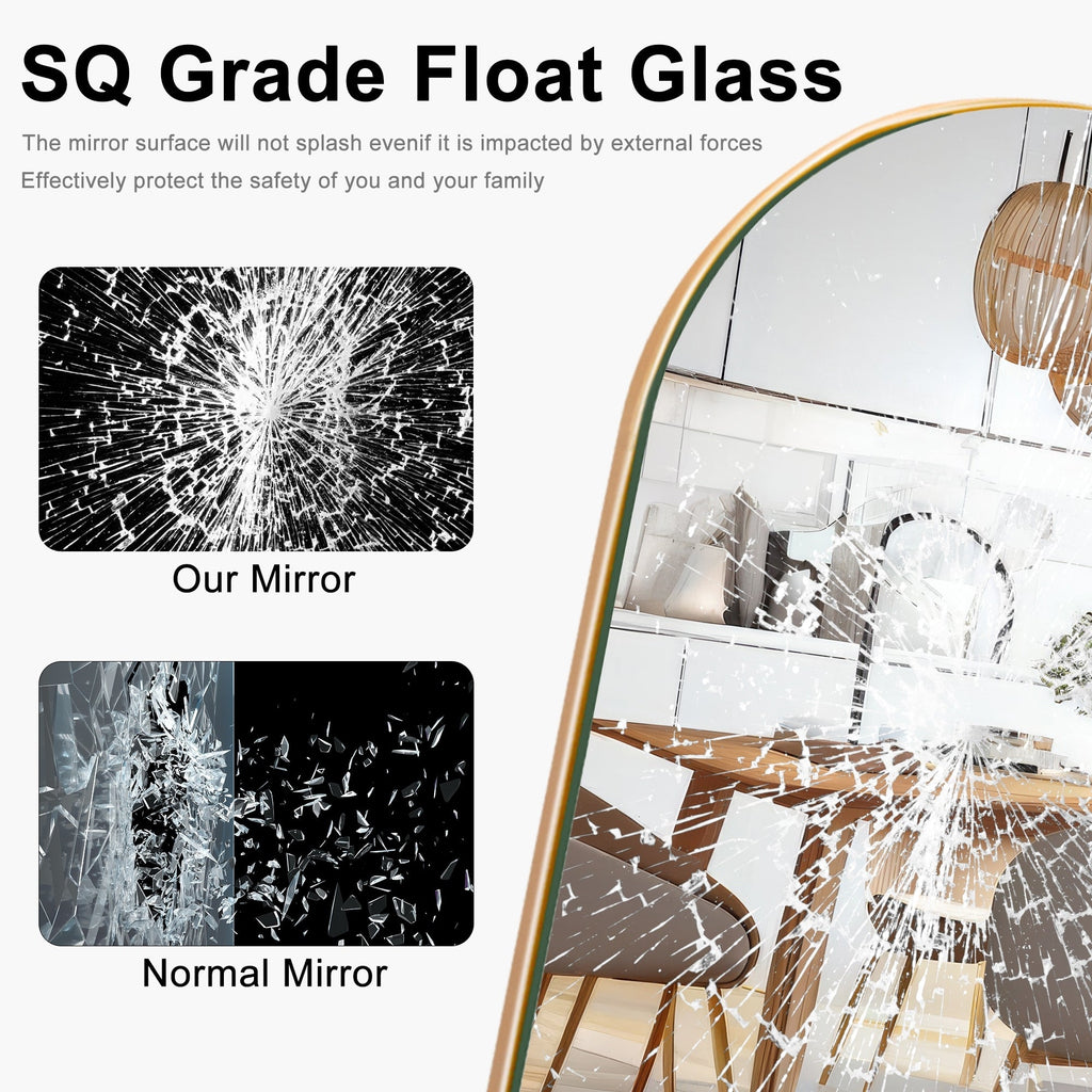 Miroir de sol en bois arqué pleine longueur, miroir mural