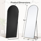 Miroir arqué pleine longueur, 21 x 64 cm, miroir mural en verre incassable, grand miroir arqué avec support et cadre en alliage d'aluminium