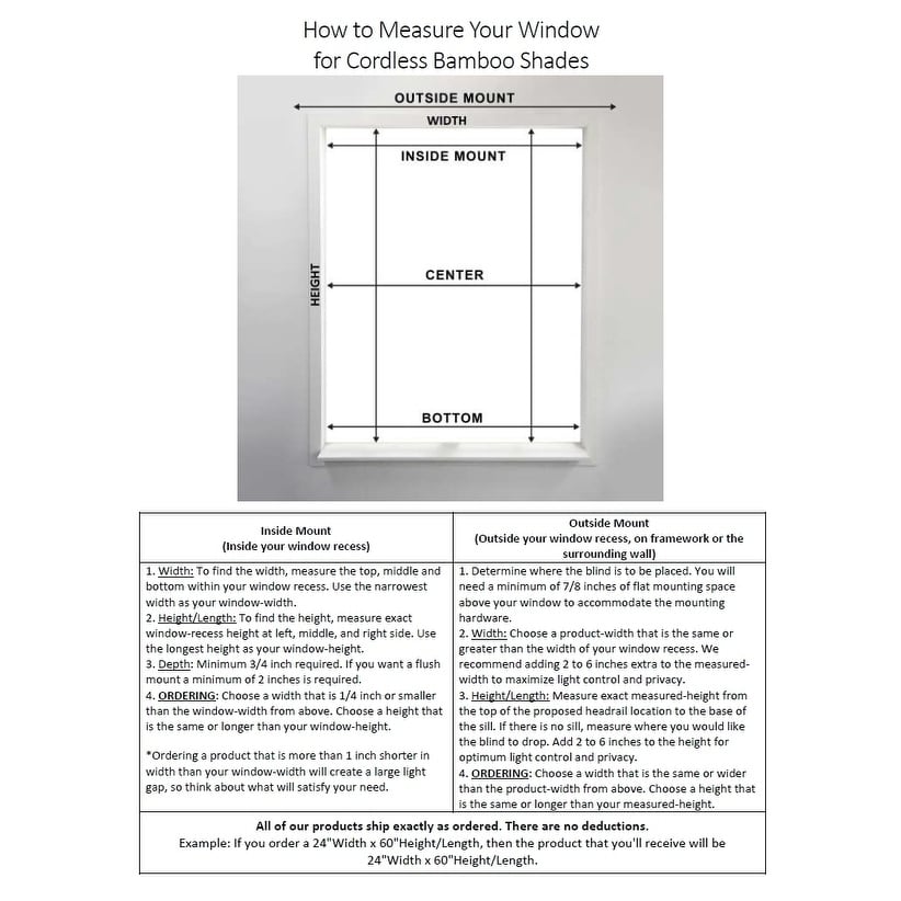 Stores romains en bambou Arlo Blinds Tuscan de 74 pouces de haut, sans cordon, à levage vertical