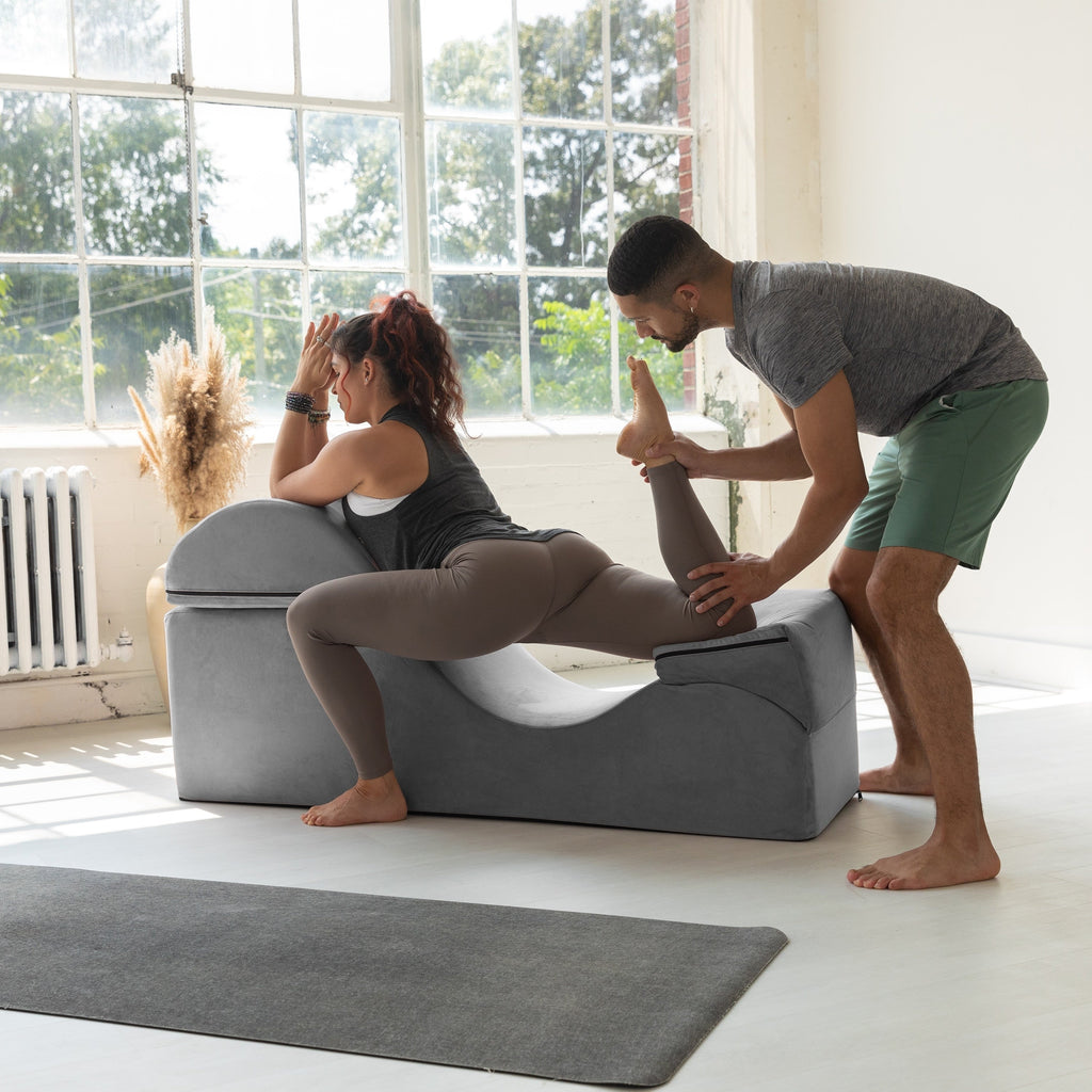 Chaise longue convertible Avana Kami / Yoga et massage - Ottomane 2 en 1 avec fauteuil de yoga pliable dissimulé, microvelours - N/A