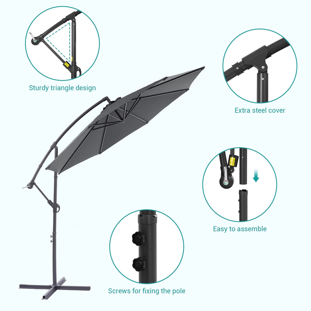 Parasol de patio décalé BONOSUKI de 10 pieds, parasol suspendu d'extérieur