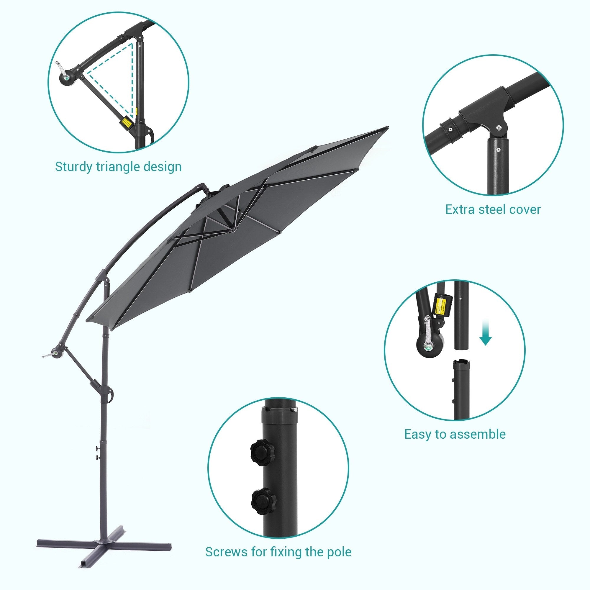 Parasol de patio décalé BONOSUKI de 10 pieds, parasol suspendu d'extérieur