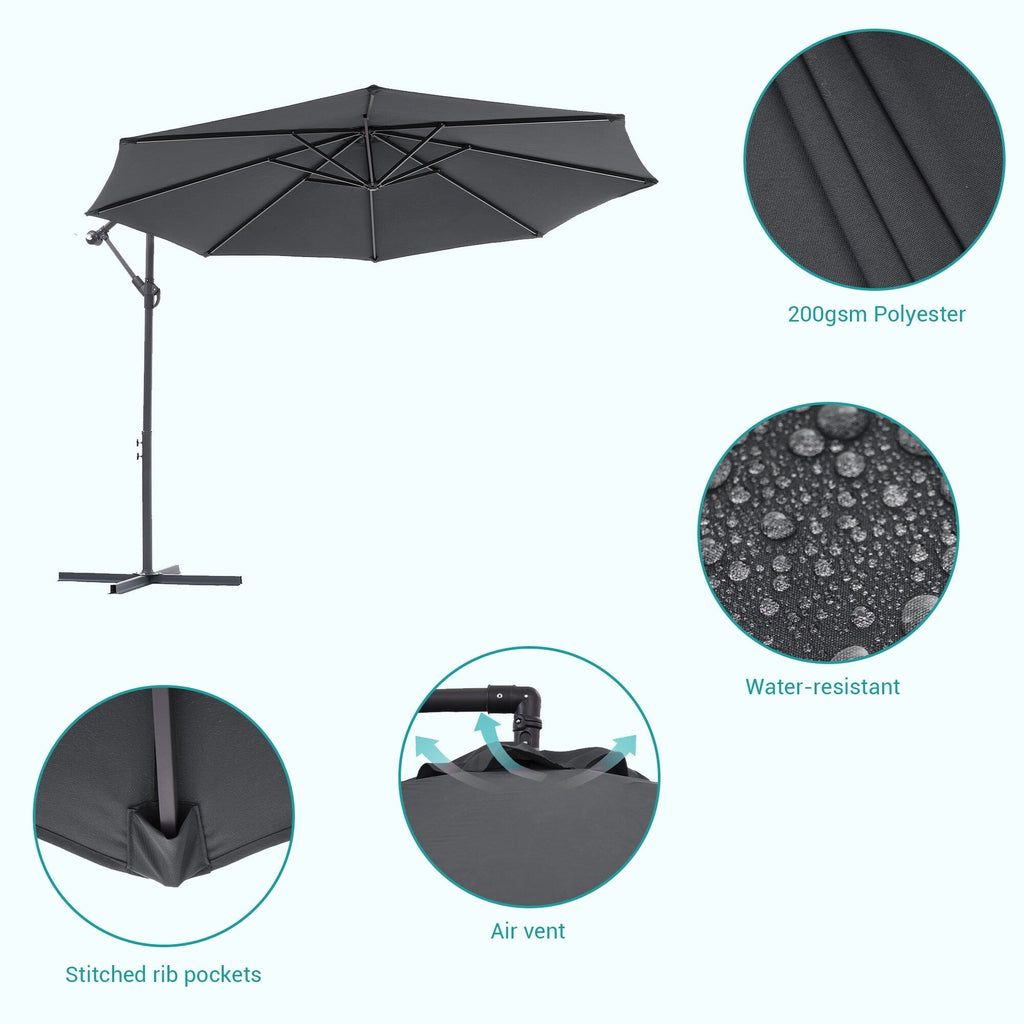 Parasol de patio décalé BONOSUKI de 10 pieds, parasol suspendu d'extérieur