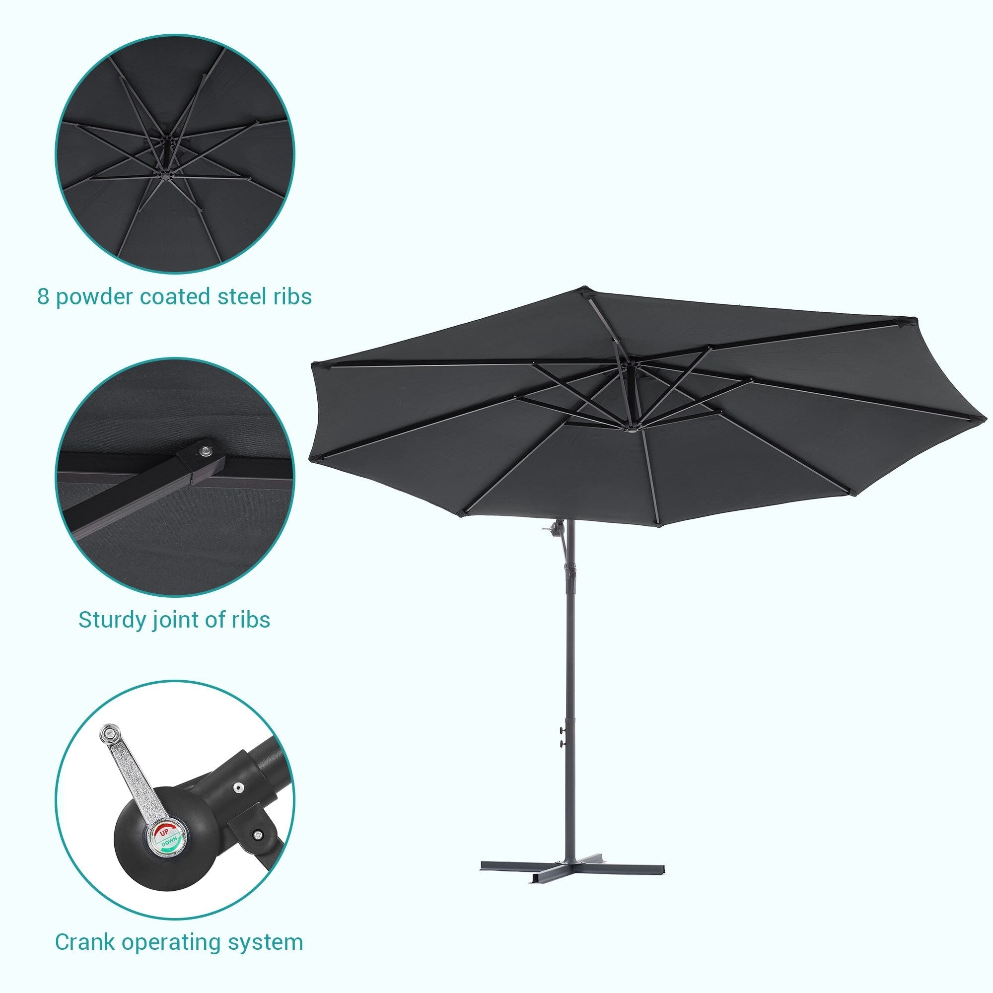 Parasol de patio décalé BONOSUKI de 10 pieds, parasol suspendu d'extérieur