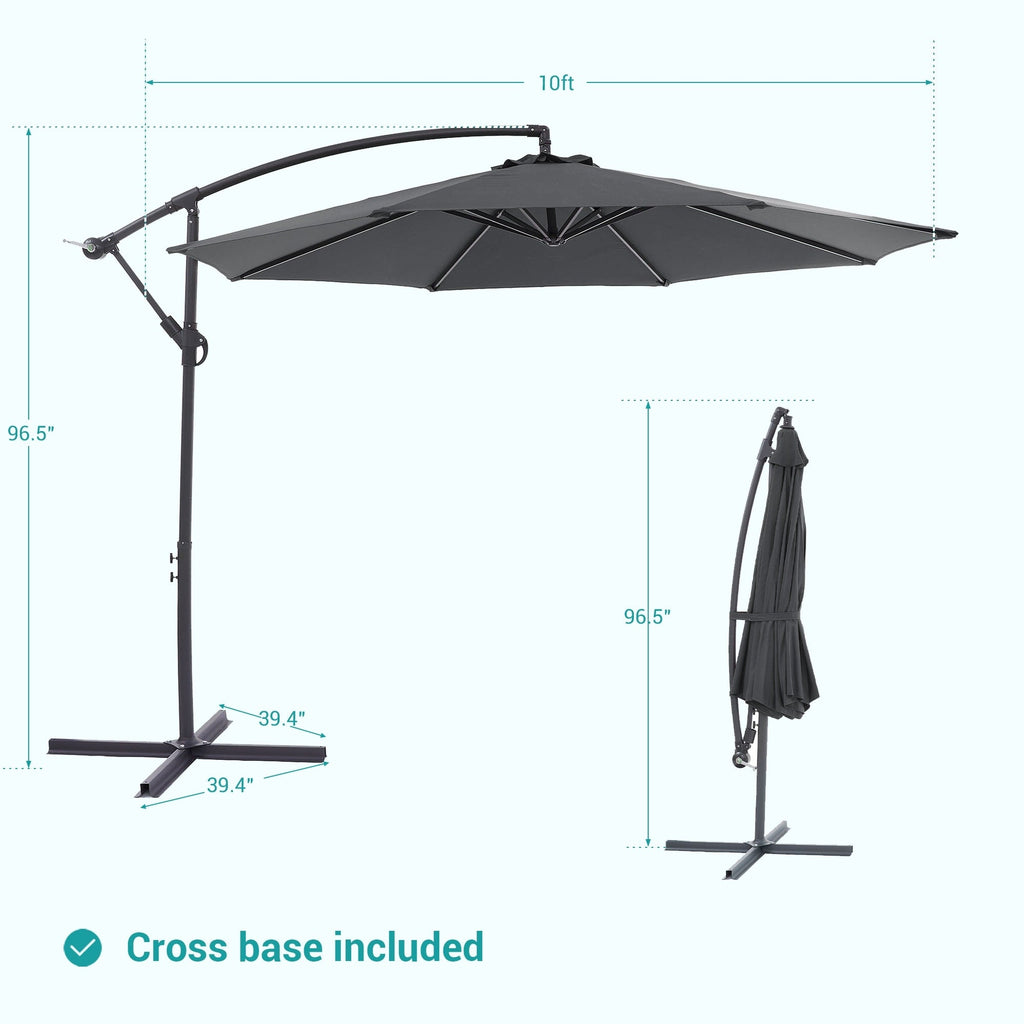Parasol de patio décalé BONOSUKI de 10 pieds, parasol suspendu d'extérieur