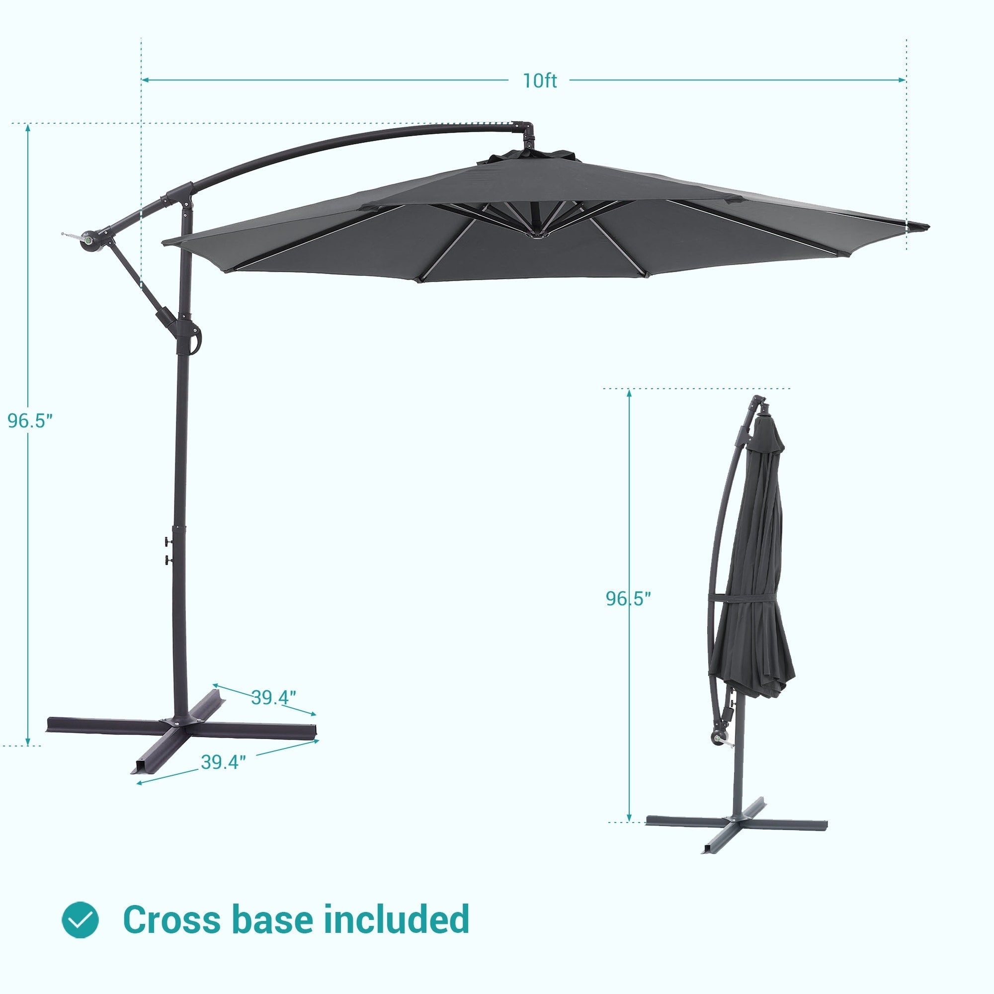 Parasol de patio décalé BONOSUKI de 10 pieds, parasol suspendu d'extérieur
