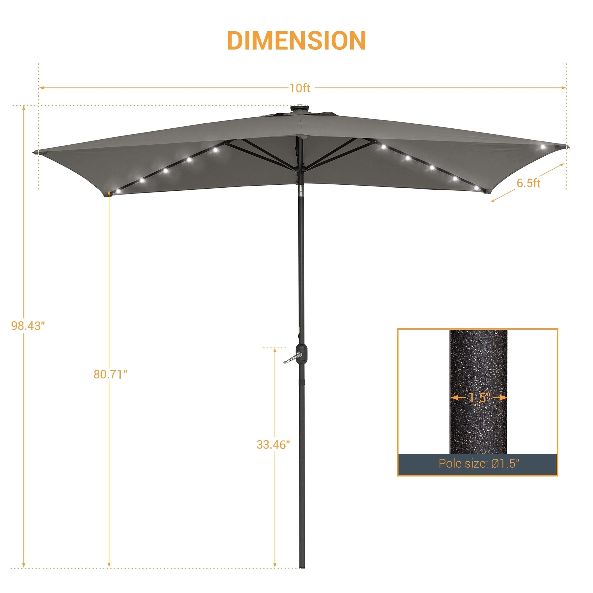 BONOSUKI Parasol rectangulaire d'extérieur 3 x 2 m avec éclairage LED, en aluminium/acier et inclinable
