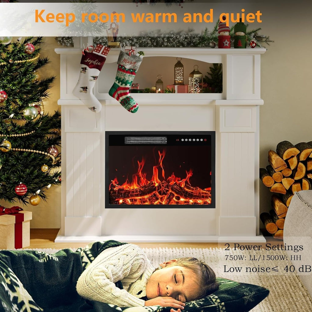 Cheminée électrique Bossin 43 avec manteau, insert de cheminée électrique de 23 pouces, meuble TV autonome avec foyer en bois