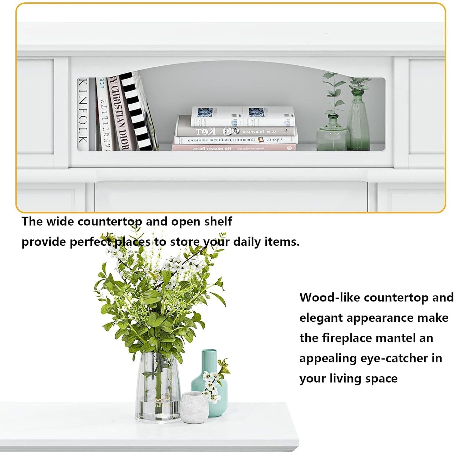 Cheminée électrique Bossin 43 avec manteau, insert de cheminée électrique de 23 pouces, meuble TV autonome avec foyer en bois