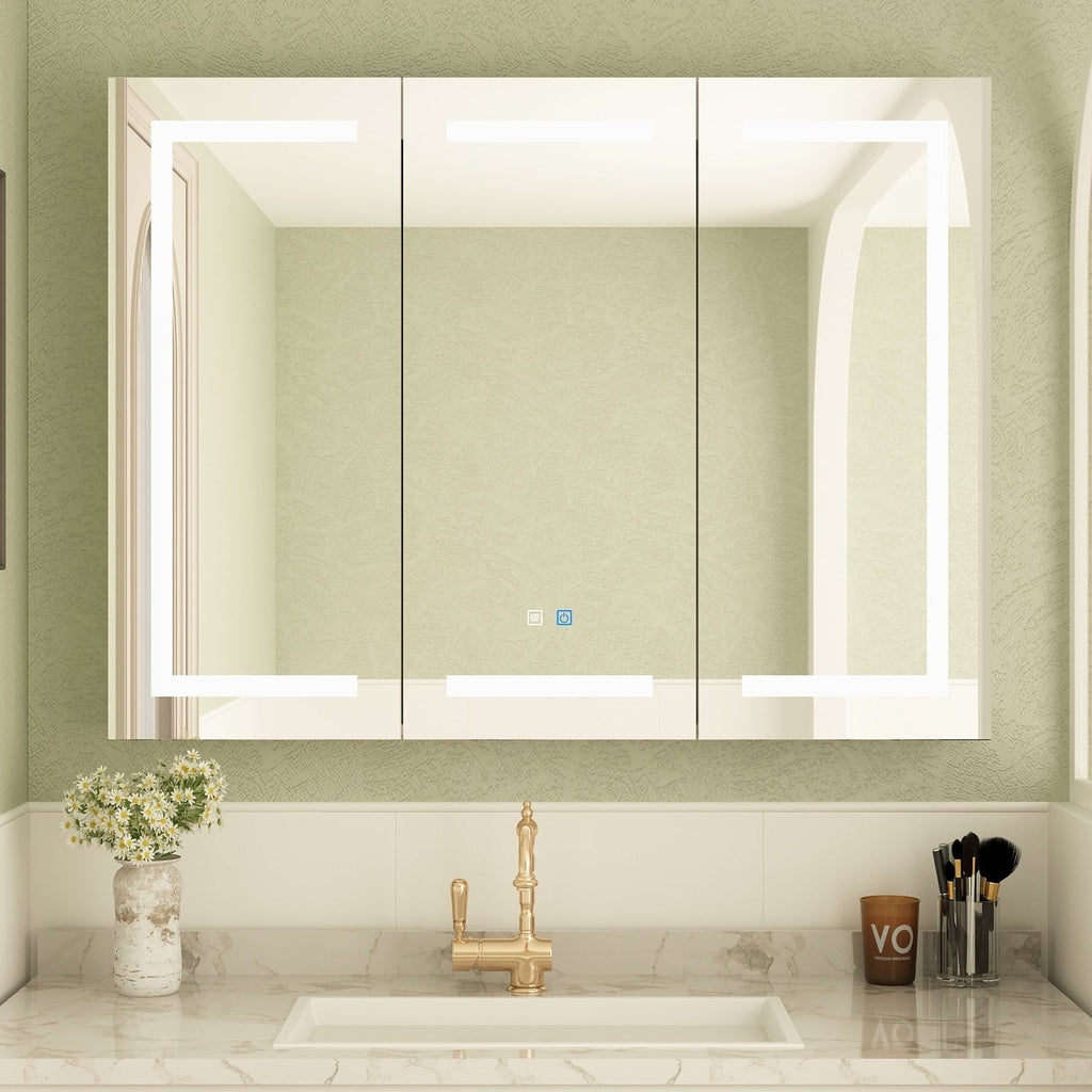 Armoire à pharmacie de salle de bain avec miroir LED antibuée 6 000 K, armoire murale blanche